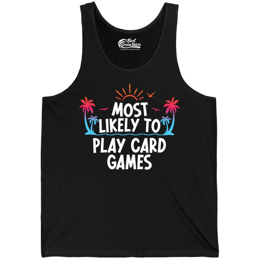 Cruise Card Game Shirt - Tropical Vacation Fun for Family Cruises (Tank Top) in Black - Tropical Cruise Card Game Shirt - Sunset Palms Playful Vacation Tee