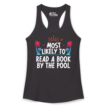 Most Likely to Read a Book by the Pool Shirt - Summer Reading Tee (Ladies Tank) in Black - Most Likely To Read A Book By The Pool Tropical Summer Shirt
