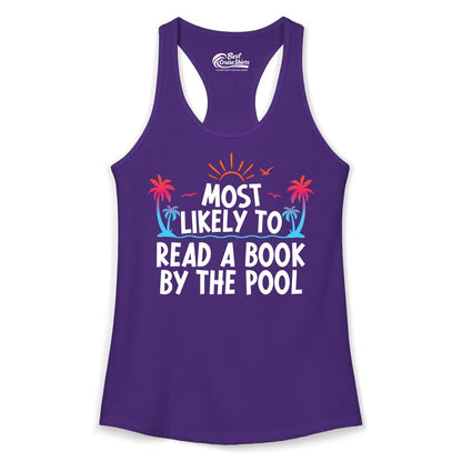 Most Likely to Read a Book by the Pool Shirt - Summer Reading Tee (Ladies Tank) in Solid Purple Rush - Most Likely To Read A Book By The Pool Tropical Summer Shirt