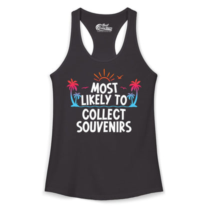 Most Likely to Collect Souvenirs Shirt - Tropical Vacation Apparel (Ladies Tank) in Black - Most Likely To Collect Souvenirs Tropical Palm Tree Beach Shirt