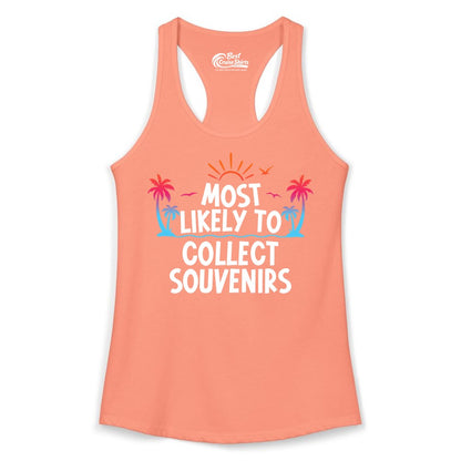 Most Likely to Collect Souvenirs Shirt - Tropical Vacation Apparel (Ladies Tank) in Solid Light Orange - Most Likely To Collect Souvenirs Tropical Palm Tree Beach Shirt