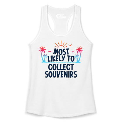 Most Likely to Collect Souvenirs Shirt - Tropical Vacation Apparel (Ladies Tank) in White - Most Likely To Collect Souvenirs Tropical Palm Tree Beach Shirt