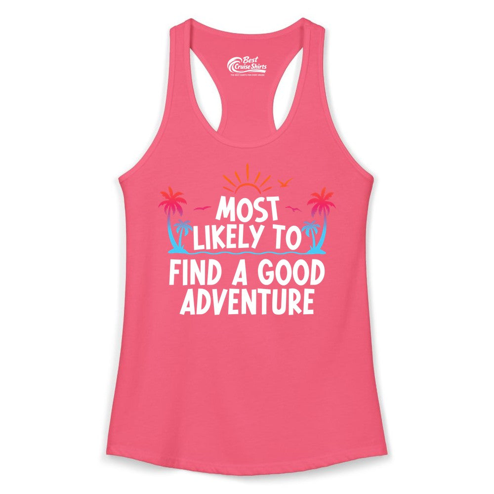 Tropical Adventure Shirt - Sunset Palm Tree Vacation T-Shirt (Ladies Tank) in Hot Pink - Tropical Adventure Shirt - Sunset Palm Trees Bold Motivational Design