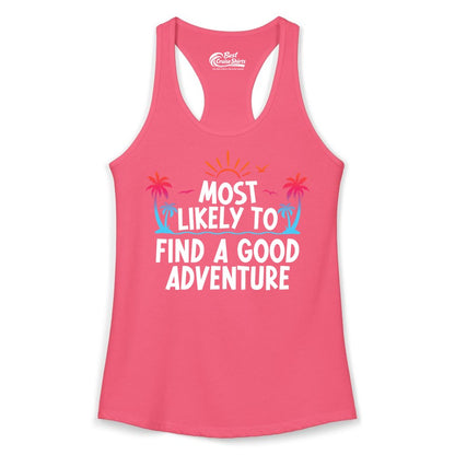 Tropical Adventure Shirt - Sunset Palm Tree Vacation T-Shirt (Ladies Tank) in Hot Pink - Tropical Adventure Shirt - Sunset Palm Trees Bold Motivational Design