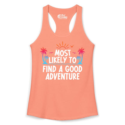 Tropical Adventure Shirt - Sunset Palm Tree Vacation T-Shirt (Ladies Tank) in Solid Light Orange - Tropical Adventure Shirt - Sunset Palm Trees Bold Motivational Design