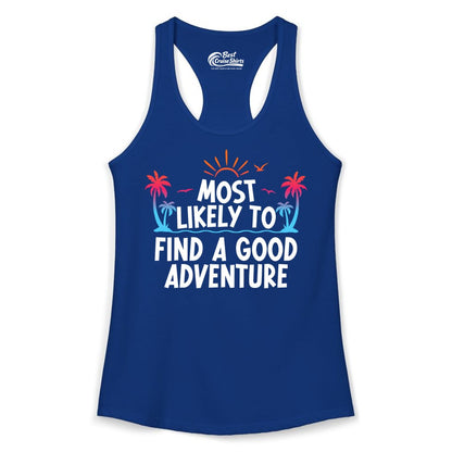 Tropical Adventure Shirt - Sunset Palm Tree Vacation T-Shirt (Ladies Tank) in Solid Royal - Tropical Adventure Shirt - Sunset Palm Trees Bold Motivational Design
