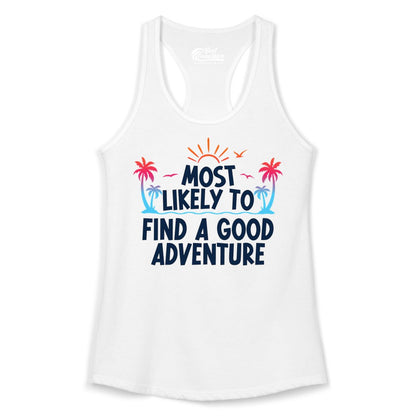 Tropical Adventure Shirt - Sunset Palm Tree Vacation T-Shirt (Ladies Tank) in White - Tropical Adventure Shirt - Sunset Palm Trees Bold Motivational Design