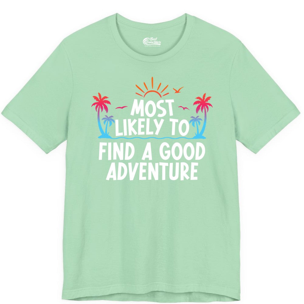 Tropical Adventure Shirt - Sunset Palm Tree Vacation T-Shirt (Premium Tee) in Mint - Tropical Adventure Shirt - Sunset Palm Trees Bold Motivational Design