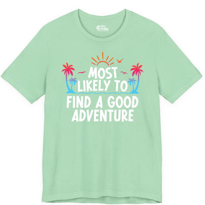 Tropical Adventure Shirt - Sunset Palm Tree Vacation T-Shirt (Premium Tee) in Mint - Tropical Adventure Shirt - Sunset Palm Trees Bold Motivational Design