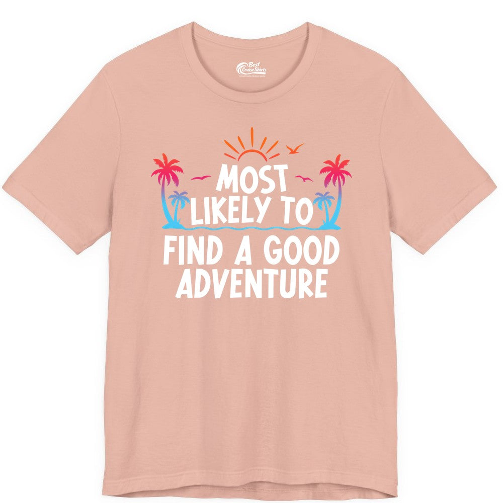Tropical Adventure Shirt - Sunset Palm Tree Vacation T-Shirt (Premium Tee) in Peach - Tropical Adventure Shirt - Sunset Palm Trees Bold Motivational Design