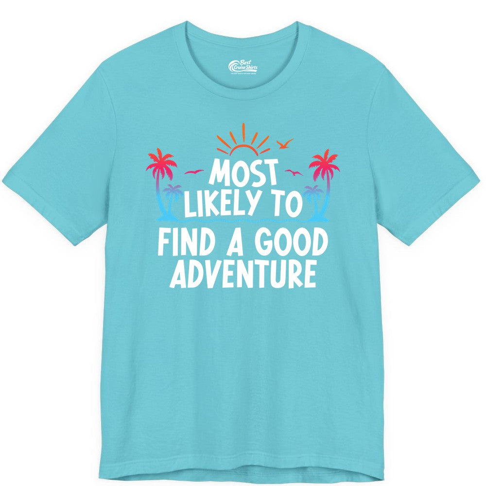 Tropical Adventure Shirt - Sunset Palm Tree Vacation T-Shirt (Premium Tee) in Turquoise - Tropical Adventure Shirt - Sunset Palm Trees Bold Motivational Design