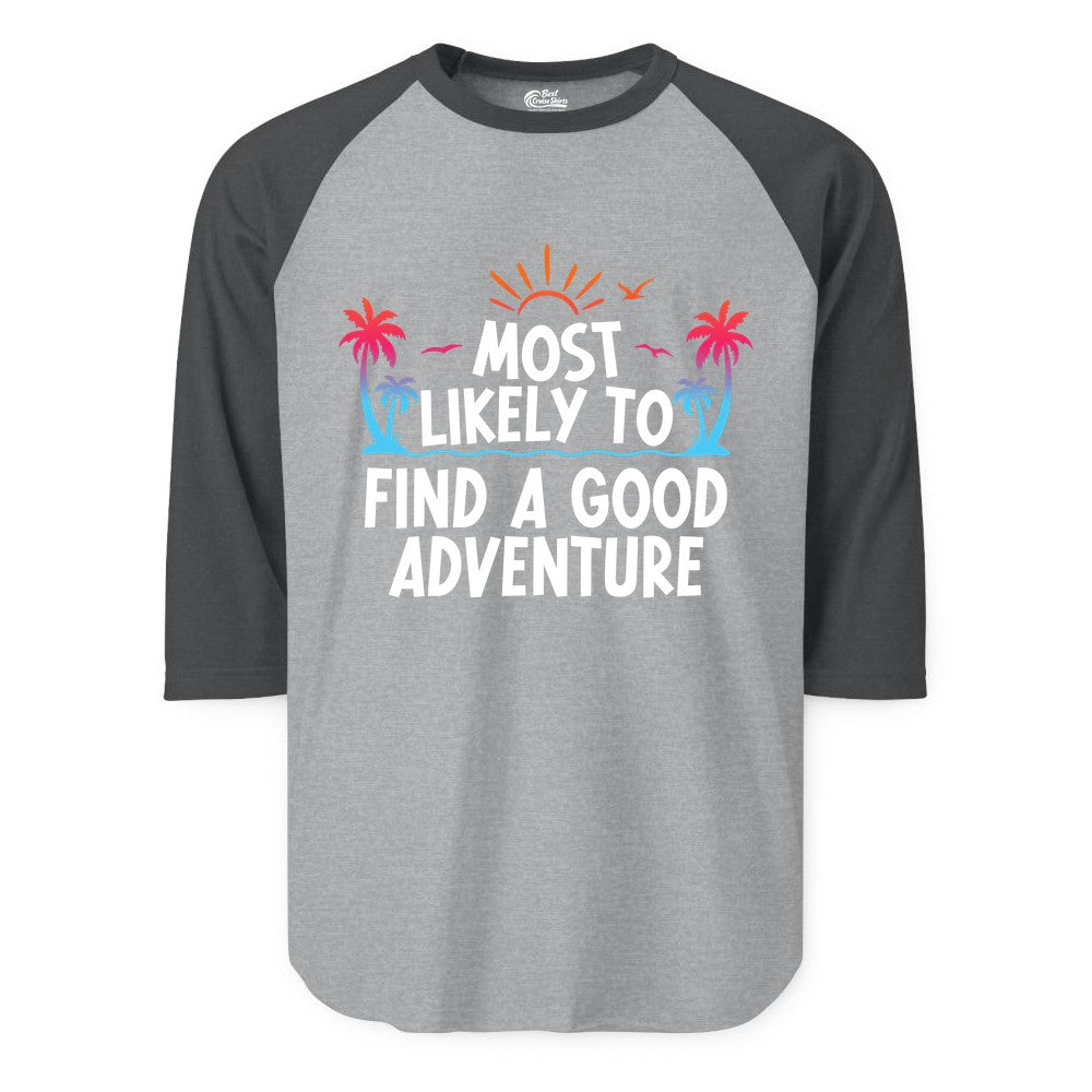 Tropical Adventure Shirt - Sunset Palm Tree Vacation T-Shirt (Raglan) in Heather GreyHeather Charcoal - Tropical Adventure Shirt - Sunset Palm Trees Bold Motivational Design