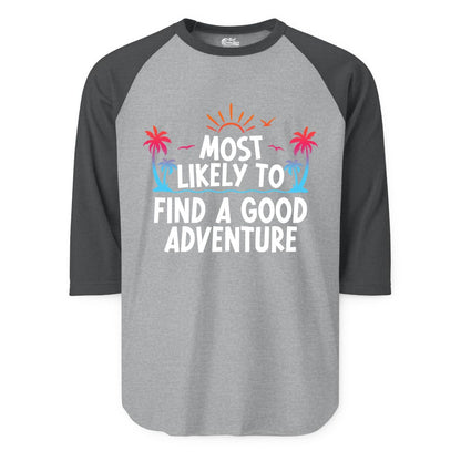 Tropical Adventure Shirt - Sunset Palm Tree Vacation T-Shirt (Raglan) in Heather GreyHeather Charcoal - Tropical Adventure Shirt - Sunset Palm Trees Bold Motivational Design