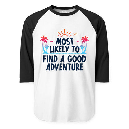 Tropical Adventure Shirt - Sunset Palm Tree Vacation T-Shirt (Raglan) in WhiteBlack - Tropical Adventure Shirt - Sunset Palm Trees Bold Motivational Design