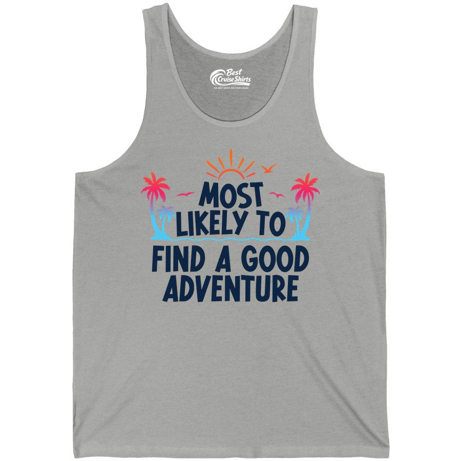 Tropical Adventure Shirt - Sunset Palm Tree Vacation T-Shirt (Tank Top) in Athletic Heather - Tropical Adventure Shirt - Sunset Palm Trees Bold Motivational Design