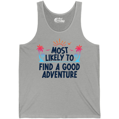 Tropical Adventure Shirt - Sunset Palm Tree Vacation T-Shirt (Tank Top) in Athletic Heather - Tropical Adventure Shirt - Sunset Palm Trees Bold Motivational Design