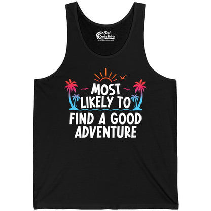 Tropical Adventure Shirt - Sunset Palm Tree Vacation T-Shirt (Tank Top) in Black - Tropical Adventure Shirt - Sunset Palm Trees Bold Motivational Design