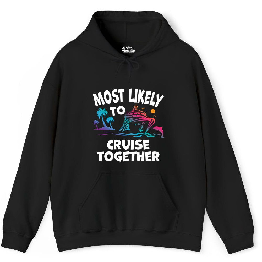 Cruise Shirt for Couples - Funny Matching Cruise Outfit Bahamas (Hoodie) in Black - Most Likely To Cruise Together Tropical Sunset Dolphin Shirt