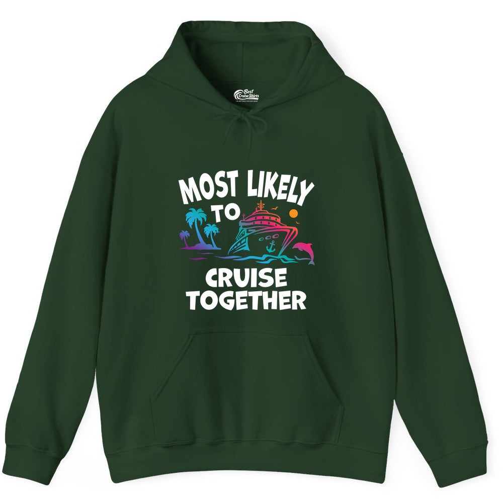 Cruise Shirt for Couples - Funny Matching Cruise Outfit Bahamas (Hoodie) in Forest Green - Most Likely To Cruise Together Tropical Sunset Dolphin Shirt