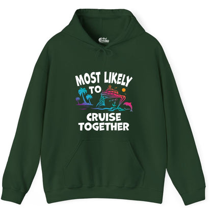 Cruise Shirt for Couples - Funny Matching Cruise Outfit Bahamas (Hoodie) in Forest Green - Most Likely To Cruise Together Tropical Sunset Dolphin Shirt