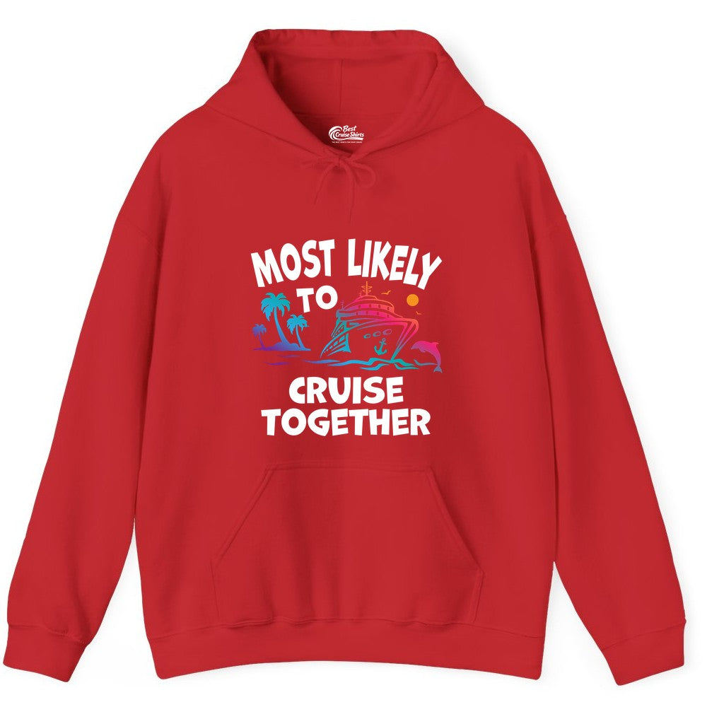 Cruise Shirt for Couples - Funny Matching Cruise Outfit Bahamas (Hoodie) in Red - Most Likely To Cruise Together Tropical Sunset Dolphin Shirt