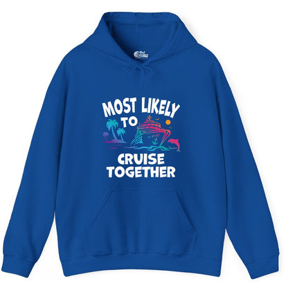 Cruise Shirt for Couples - Funny Matching Cruise Outfit Bahamas (Hoodie) in Royal - Most Likely To Cruise Together Tropical Sunset Dolphin Shirt