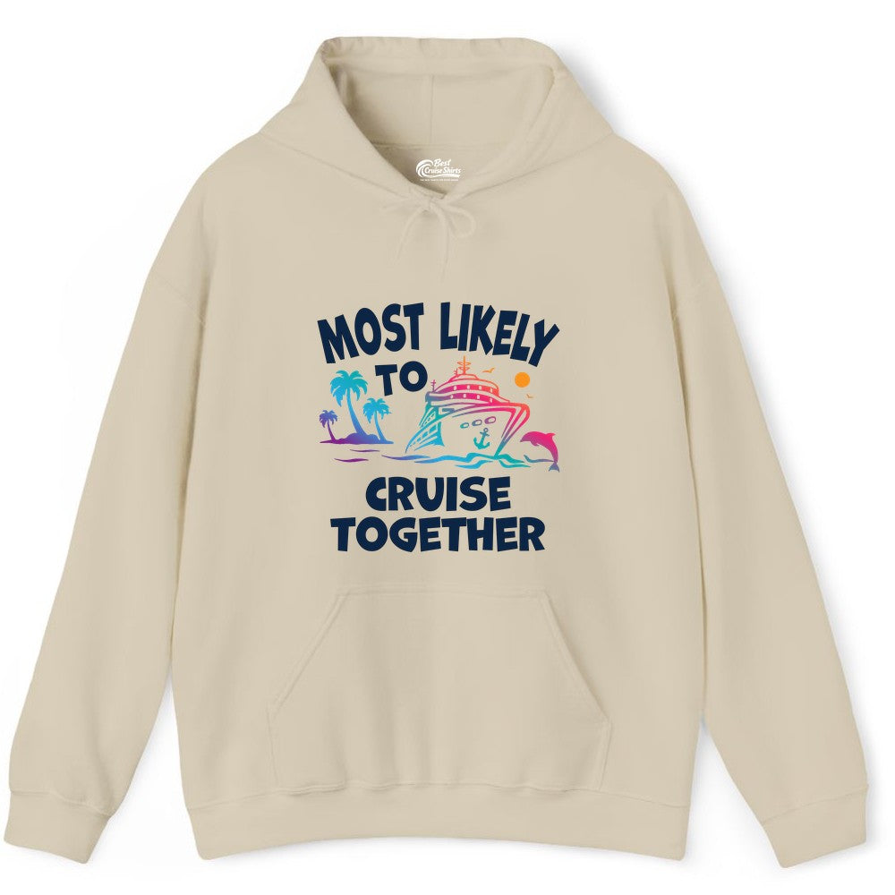 Cruise Shirt for Couples - Funny Matching Cruise Outfit Bahamas (Hoodie) in Sand - Most Likely To Cruise Together Tropical Sunset Dolphin Shirt