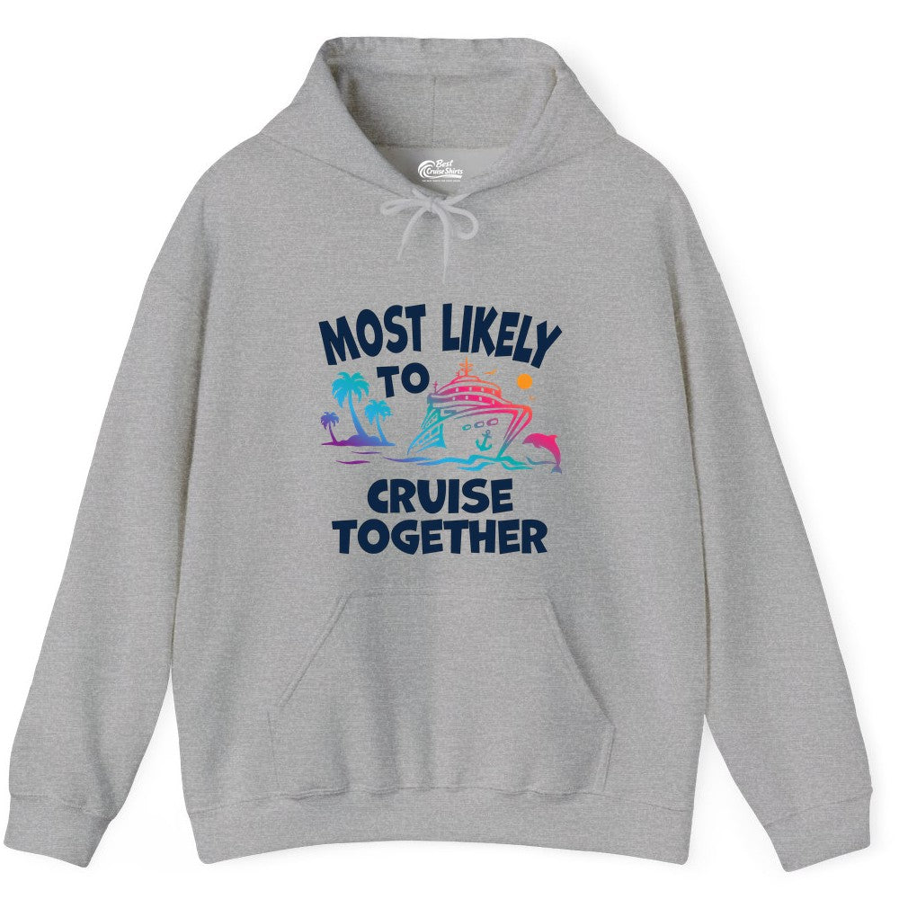 Cruise Shirt for Couples - Funny Matching Cruise Outfit Bahamas (Hoodie) in Sport Grey - Most Likely To Cruise Together Tropical Sunset Dolphin Shirt