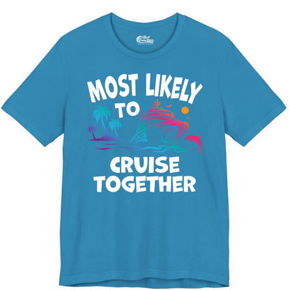 Cruise Shirt for Couples - Funny Matching Cruise Outfit Bahamas (Premium Tee) in Aqua - Most Likely To Cruise Together Tropical Sunset Dolphin Shirt