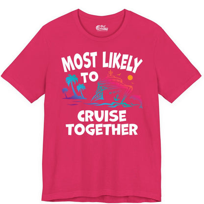 Cruise Shirt for Couples - Funny Matching Cruise Outfit Bahamas (Premium Tee) in Fuchsia - Most Likely To Cruise Together Tropical Sunset Dolphin Shirt