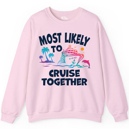 Cruise Shirt for Couples - Funny Matching Cruise Outfit Bahamas (Sweatshirt) in Light Pink - Most Likely To Cruise Together Tropical Sunset Dolphin Shirt