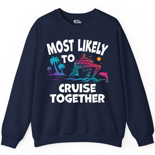 Cruise Shirt for Couples - Funny Matching Cruise Outfit Bahamas (Sweatshirt) in Navy - Most Likely To Cruise Together Tropical Sunset Dolphin Shirt