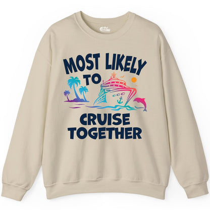 Cruise Shirt for Couples - Funny Matching Cruise Outfit Bahamas (Sweatshirt) in Sand - Most Likely To Cruise Together Tropical Sunset Dolphin Shirt