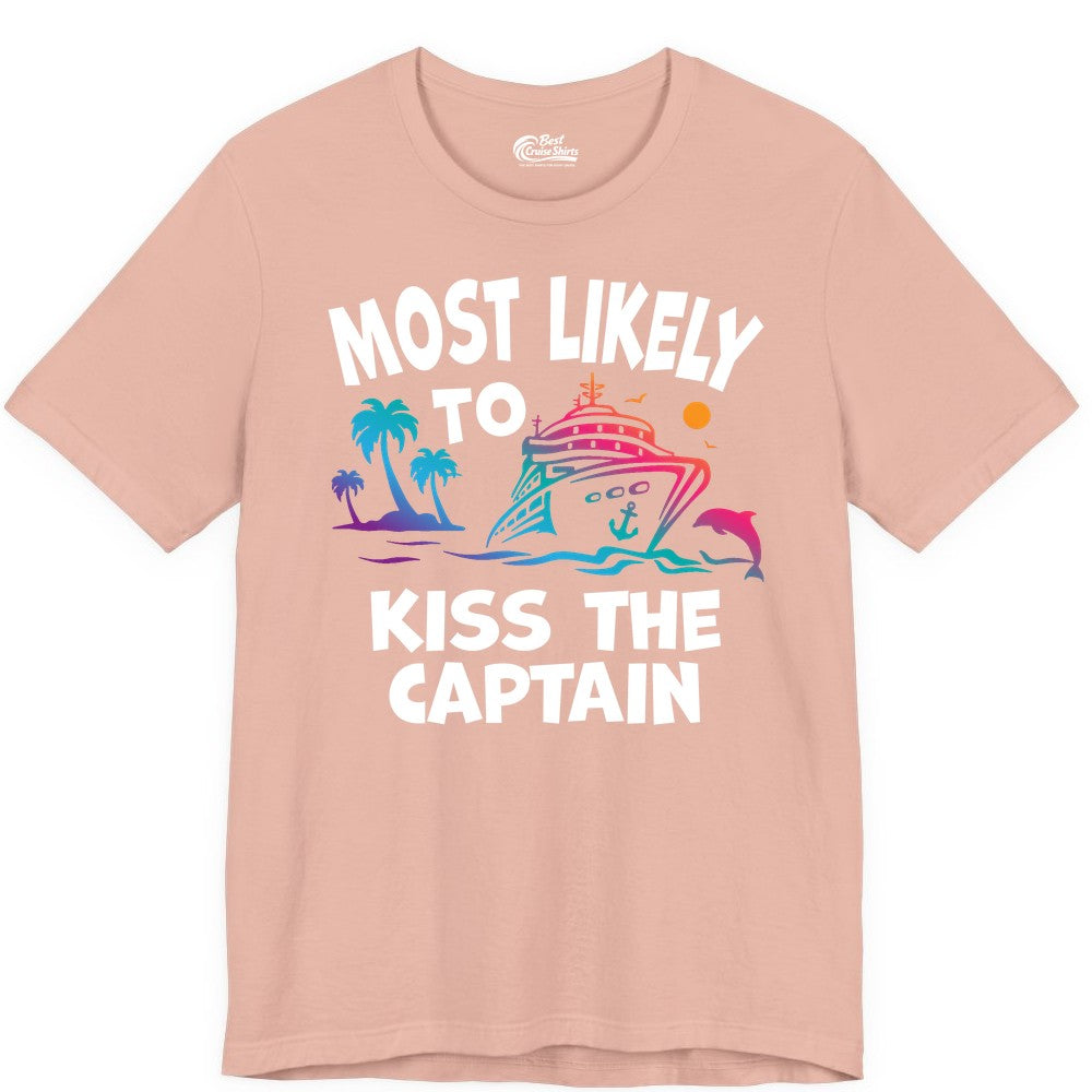 Most Likely to Kiss the Captain Shirt - Funny Cruise Vacation Tee (Premium Tee) in Peach - Most Likely To Kiss The Captain Funny Tropical Cruise Shirt