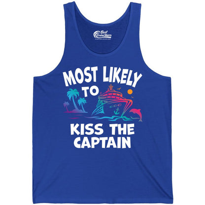 Most Likely to Kiss the Captain Shirt - Funny Cruise Vacation Tee (Tank Top) in True Royal - Most Likely To Kiss The Captain Funny Tropical Cruise Shirt