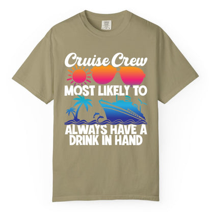 Cruise Crew Shirt - Funny Drinking Cruise Tee for Vacation Parties (Comfort Color) in Khaki - Cruise Crew Funny Drinking Tropical Sunset Ombre Party Shirt