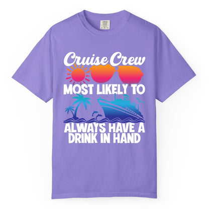 Cruise Crew Shirt - Funny Drinking Cruise Tee for Vacation Parties (Comfort Color) in Violet - Cruise Crew Funny Drinking Tropical Sunset Ombre Party Shirt
