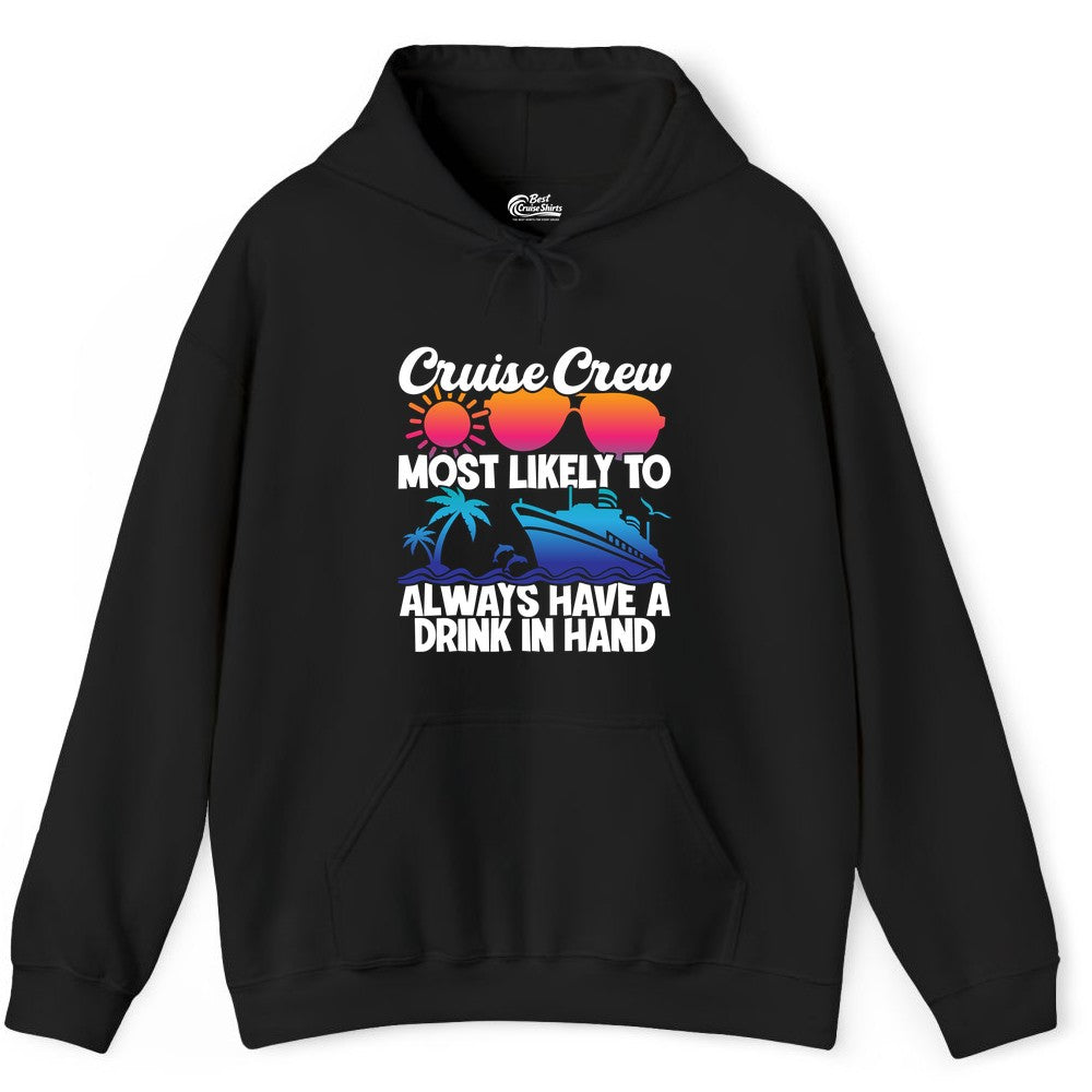 Cruise Crew Shirt - Funny Drinking Cruise Tee for Vacation Parties (Hoodie) in Black - Cruise Crew Funny Drinking Tropical Sunset Ombre Party Shirt