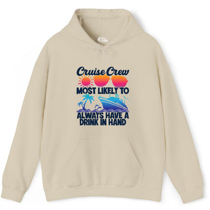 Cruise Crew Shirt - Funny Drinking Cruise Tee for Vacation Parties (Hoodie) in Sand - Cruise Crew Funny Drinking Tropical Sunset Ombre Party Shirt