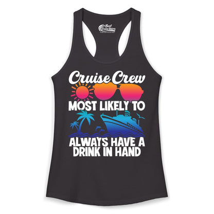 Cruise Crew Shirt - Funny Drinking Cruise Tee for Vacation Parties (Ladies Tank) in Black - Cruise Crew Funny Drinking Tropical Sunset Ombre Party Shirt