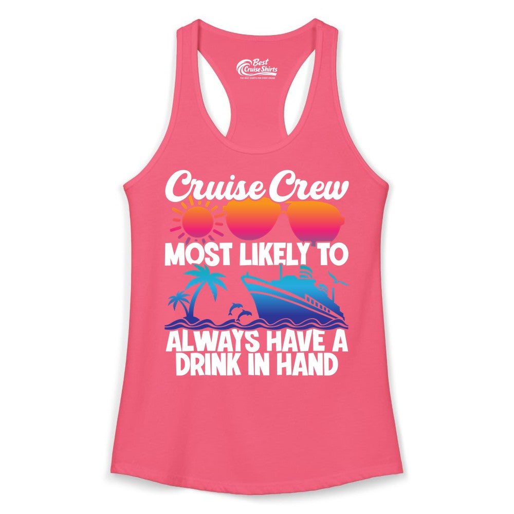 Cruise Crew Shirt - Funny Drinking Cruise Tee for Vacation Parties (Ladies Tank) in Hot Pink - Cruise Crew Funny Drinking Tropical Sunset Ombre Party Shirt