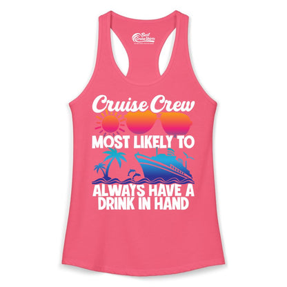 Cruise Crew Shirt - Funny Drinking Cruise Tee for Vacation Parties (Ladies Tank) in Hot Pink - Cruise Crew Funny Drinking Tropical Sunset Ombre Party Shirt