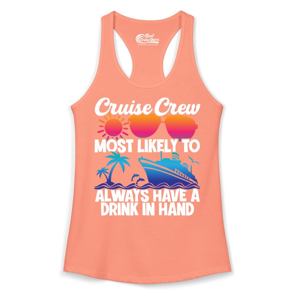 Cruise Crew Shirt - Funny Drinking Cruise Tee for Vacation Parties (Ladies Tank) in Solid Light Orange - Cruise Crew Funny Drinking Tropical Sunset Ombre Party Shirt