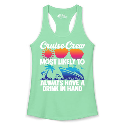 Cruise Crew Shirt - Funny Drinking Cruise Tee for Vacation Parties (Ladies Tank) in Solid Mint - Cruise Crew Funny Drinking Tropical Sunset Ombre Party Shirt