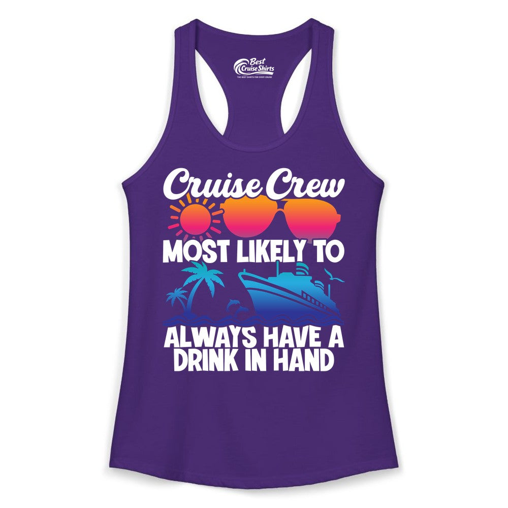 Cruise Crew Shirt - Funny Drinking Cruise Tee for Vacation Parties (Ladies Tank) in Solid Purple Rush - Cruise Crew Funny Drinking Tropical Sunset Ombre Party Shirt