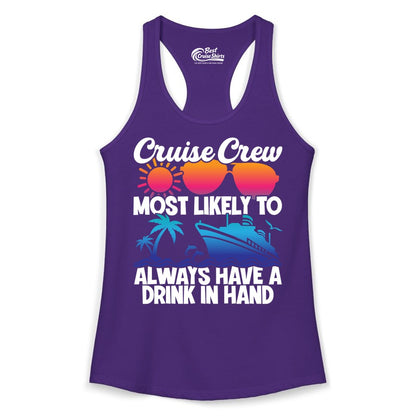 Cruise Crew Shirt - Funny Drinking Cruise Tee for Vacation Parties (Ladies Tank) in Solid Purple Rush - Cruise Crew Funny Drinking Tropical Sunset Ombre Party Shirt