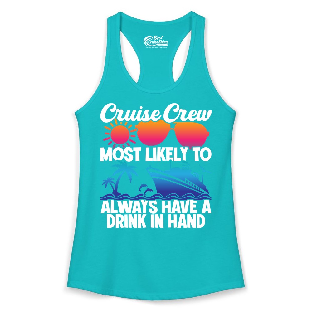Cruise Crew Shirt - Funny Drinking Cruise Tee for Vacation Parties (Ladies Tank) in Tahiti Blue - Cruise Crew Funny Drinking Tropical Sunset Ombre Party Shirt