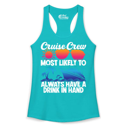 Cruise Crew Shirt - Funny Drinking Cruise Tee for Vacation Parties (Ladies Tank) in Tahiti Blue - Cruise Crew Funny Drinking Tropical Sunset Ombre Party Shirt