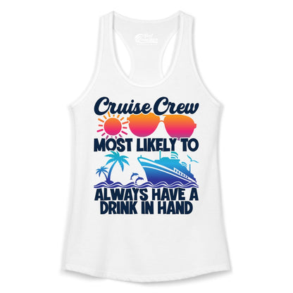 Cruise Crew Shirt - Funny Drinking Cruise Tee for Vacation Parties (Ladies Tank) in White - Cruise Crew Funny Drinking Tropical Sunset Ombre Party Shirt