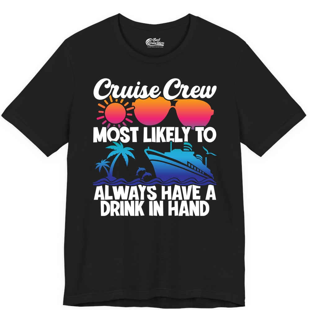 Cruise Crew Shirt - Funny Drinking Cruise Tee for Vacation Parties (Premium Tee) in Black - Cruise Crew Funny Drinking Tropical Sunset Ombre Party Shirt